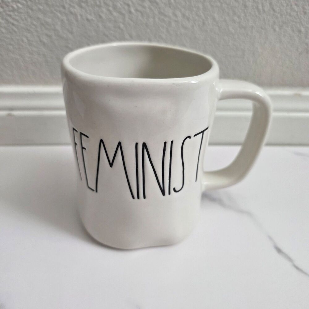 Rae Dunn "FEMINIST" White Black Ceramic Coffee Mug Large Letter Farmhouse Cup